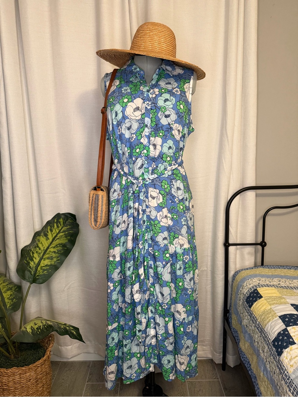 Lightweight Floral Maxi Dress - Blue Green Floral Tiered Skirt
